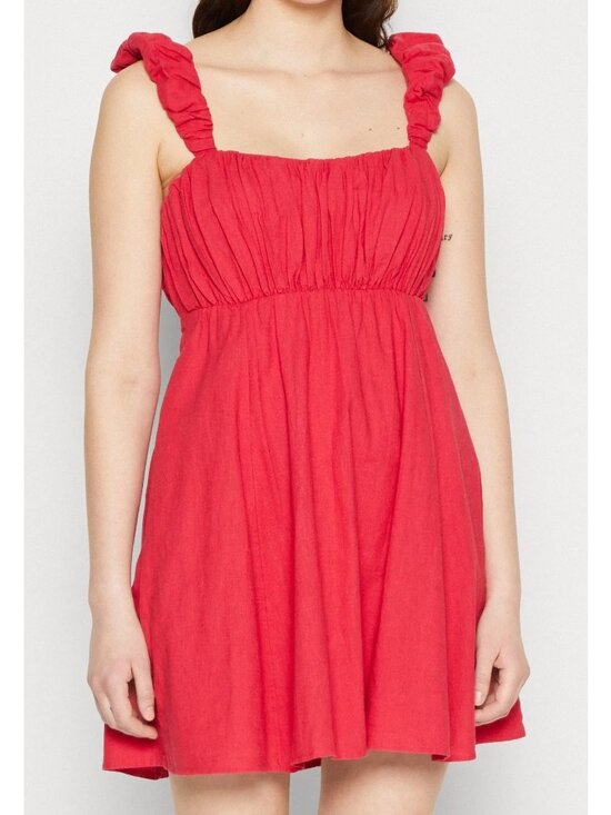 Abercrombie & Fitch Dresses & Skirts - Abercrombie & Fitch Dress Size XLT Pink Ruffle-Strap Linen Neck Square Sundress